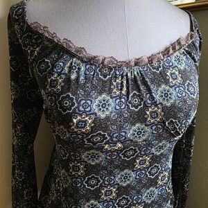 Vintage Y2K Self Esteem Semi-Sheer Long Sleeve Blouse – Size Large